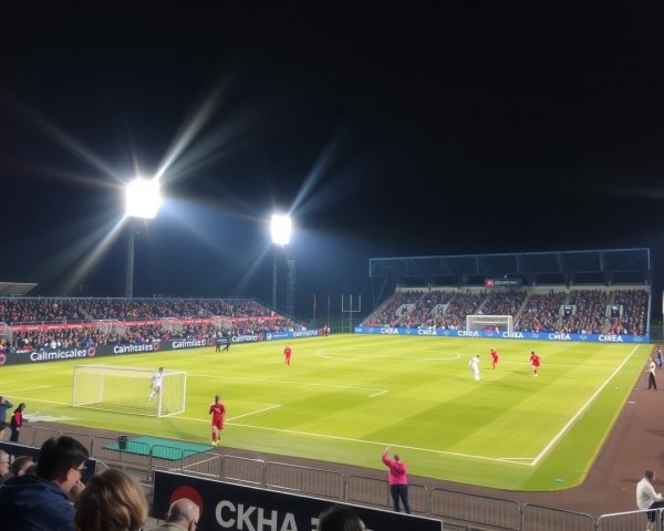 Nighttime Soccer Match at a Well-Lit Stadium