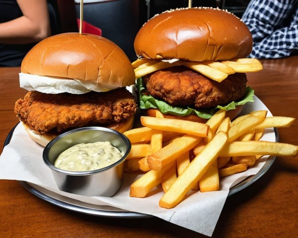 Hearty Chicken Sandwiches with Fries and Dipping Sauce