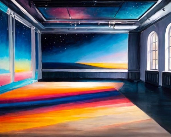 Modern Art Gallery with Colorful Murals and Natural Light