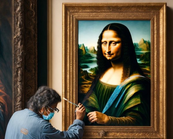 Reimagined Mona Lisa in a Spacious Art Gallery