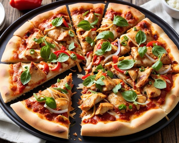 Colorful Pizza with Grilled Chicken and Fresh Basil