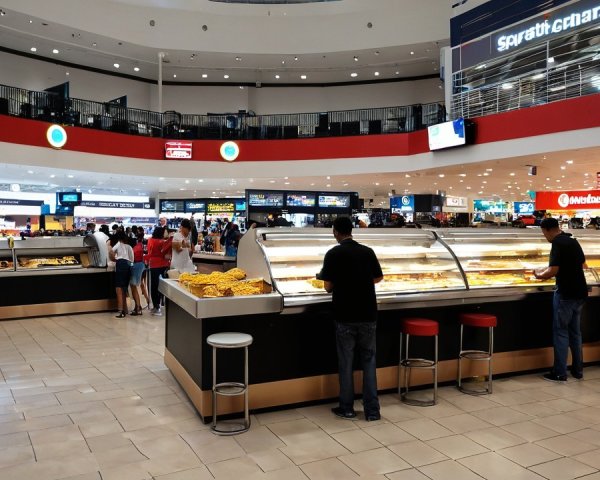 Modern Shopping Mall Food Court with Diverse Dishes
