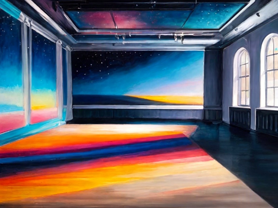 Modern Art Gallery with Colorful Murals and Natural Light