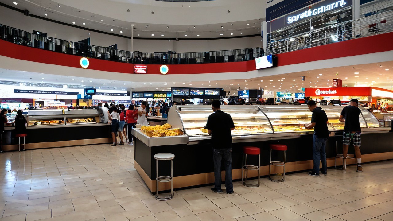 Modern Shopping Mall Food Court with Diverse Dishes