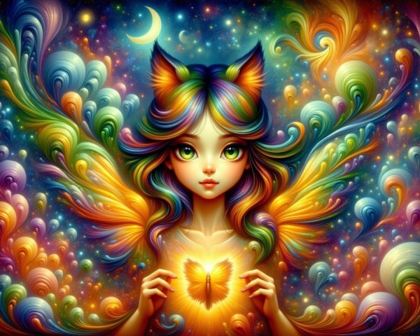 Whimsical illustration of a girl with vibrant hair