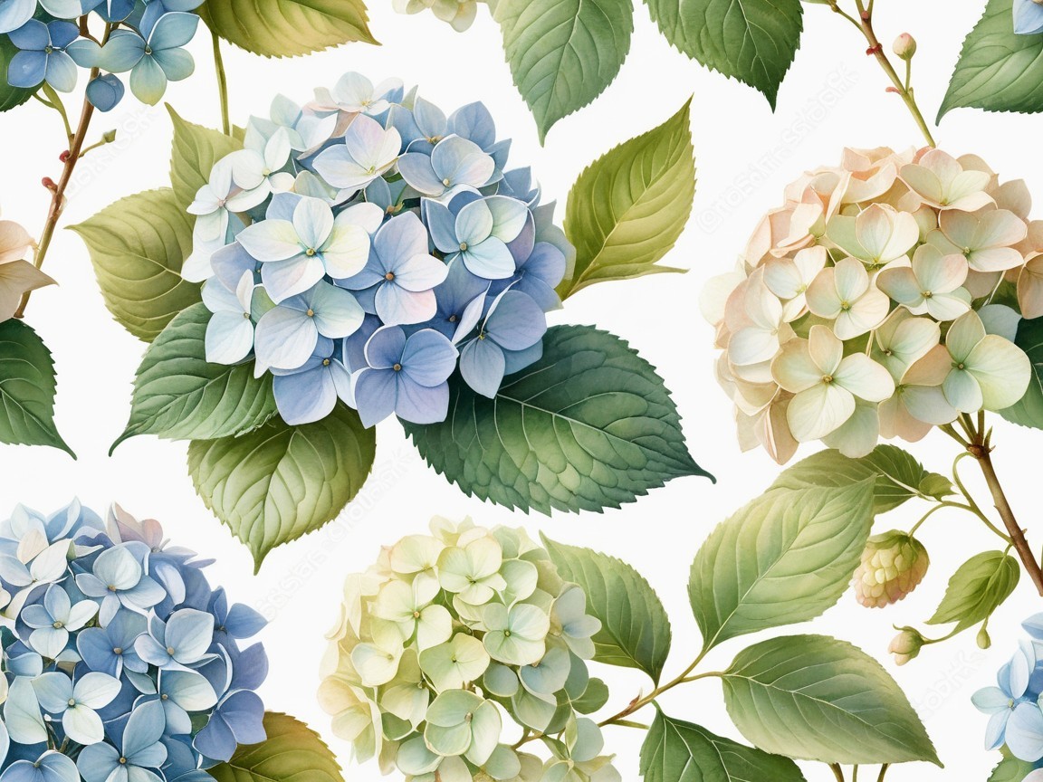 Pastel Hydrangea Flower Arrangement with Green Leaves