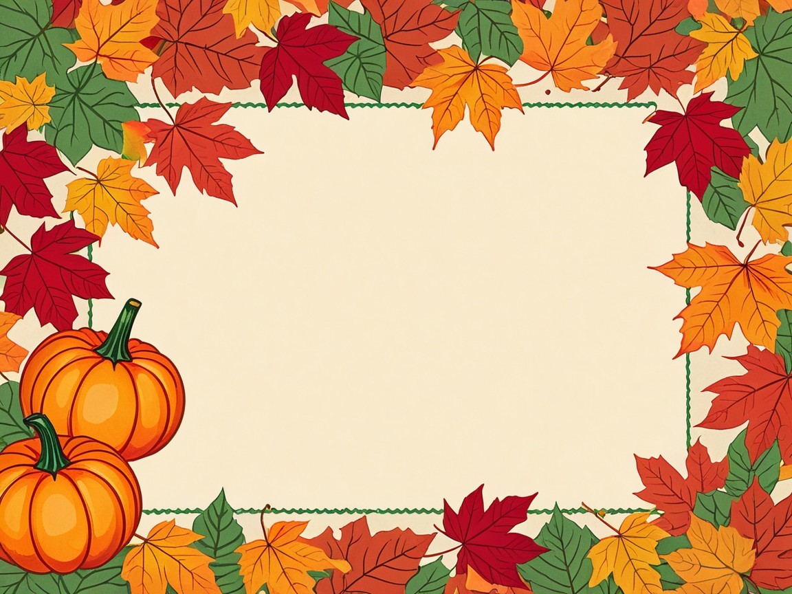 Autumn Leaves Border with Pumpkins for Seasonal Decor