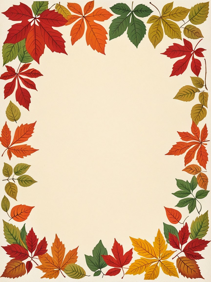 Autumn Leaves Decorative Border in Vibrant Colors