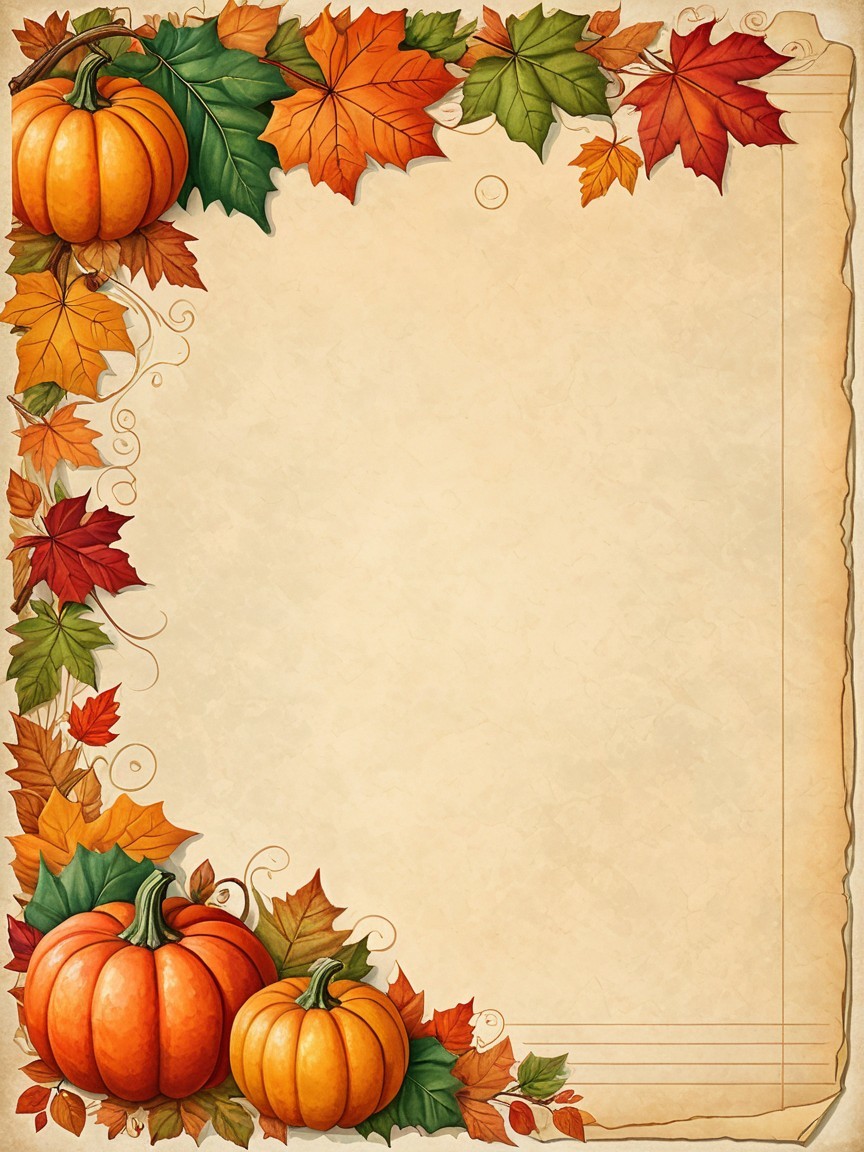 Autumn Background with Pumpkins and Colorful Leaves