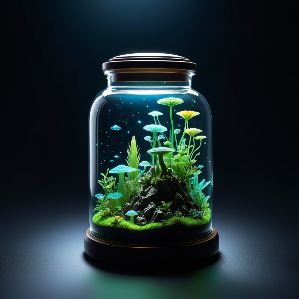 Vibrant Miniature Ecosystem in Glass Jar Display
