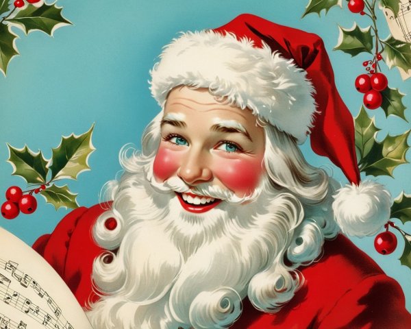 Cheerful Santa Claus in Classic Red Suit with Festive Decor