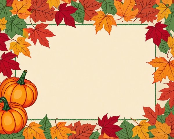 Autumn Leaves Border with Pumpkins for Seasonal Decor