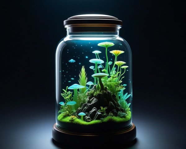 Vibrant Miniature Ecosystem in Glass Jar Display