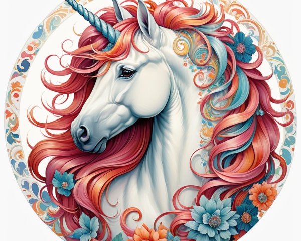 Detailed Unicorn with Floral Border and Vibrant Colors