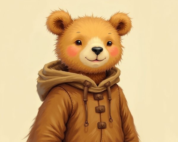Whimsical Cartoon Bear with Orange Fur and Hoodie