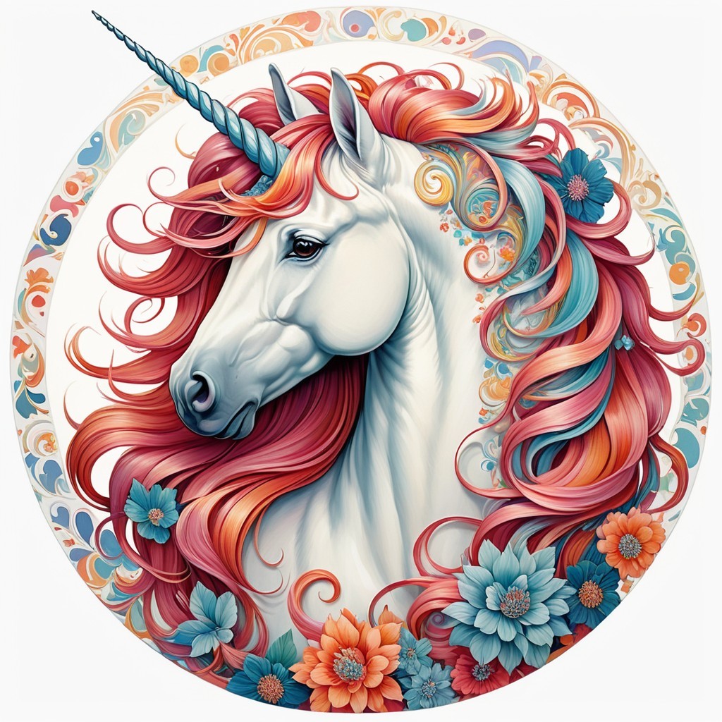 Detailed Unicorn with Floral Border and Vibrant Colors