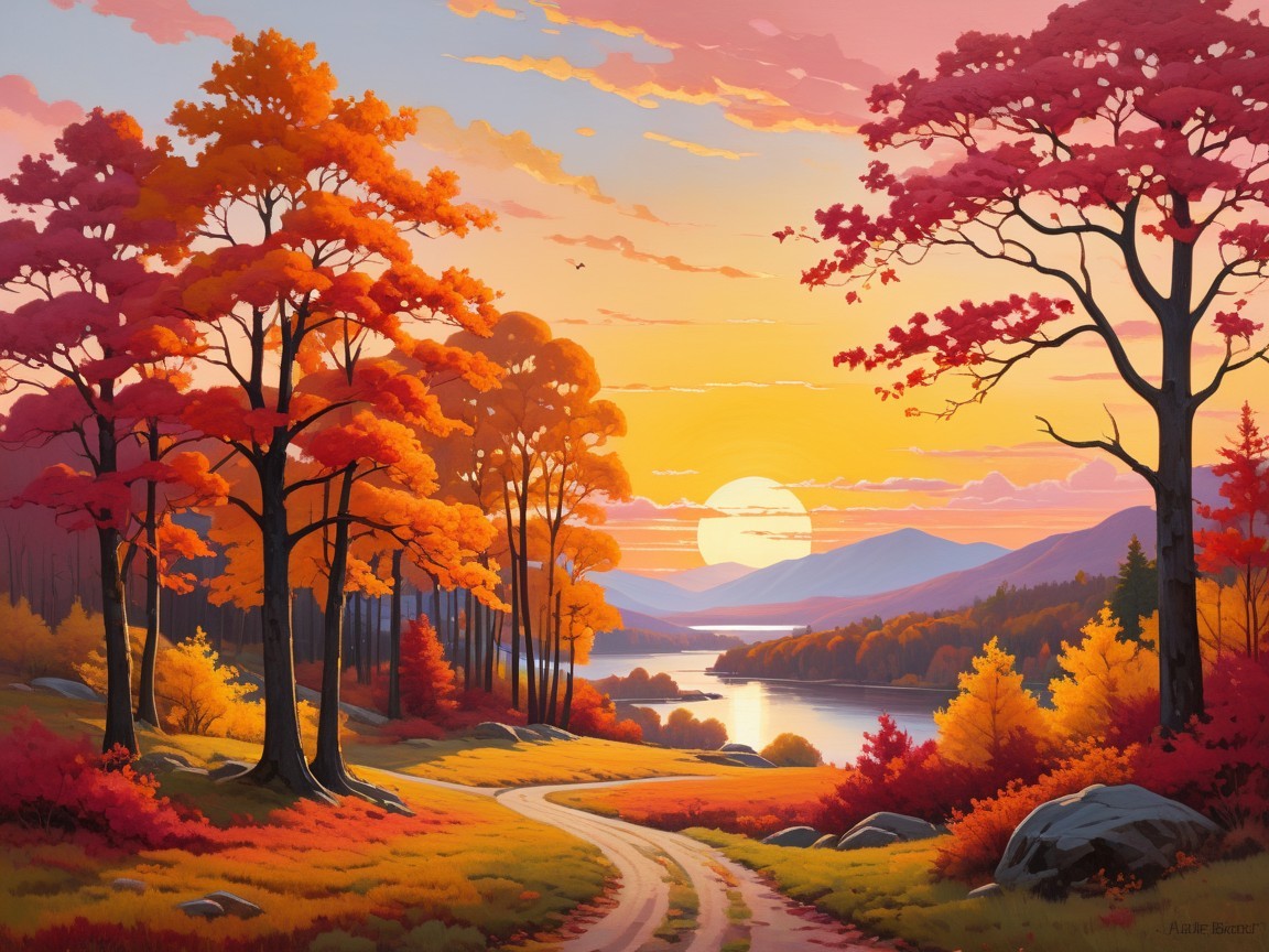 Autumn Landscape with Vibrant Trees and Tranquil Lake