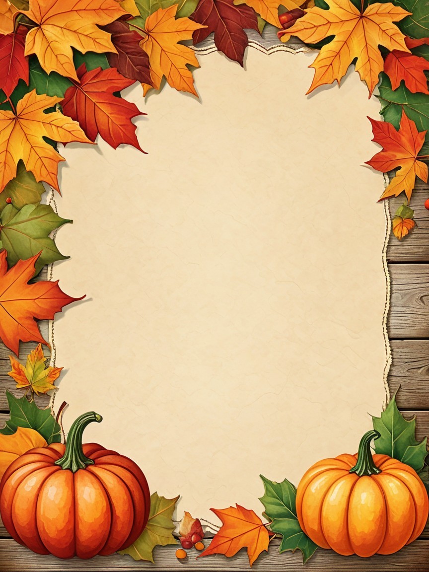 Autumn-Themed Border with Leaves and Pumpkins