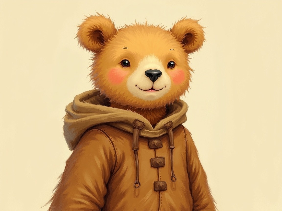 Whimsical Cartoon Bear with Orange Fur and Hoodie