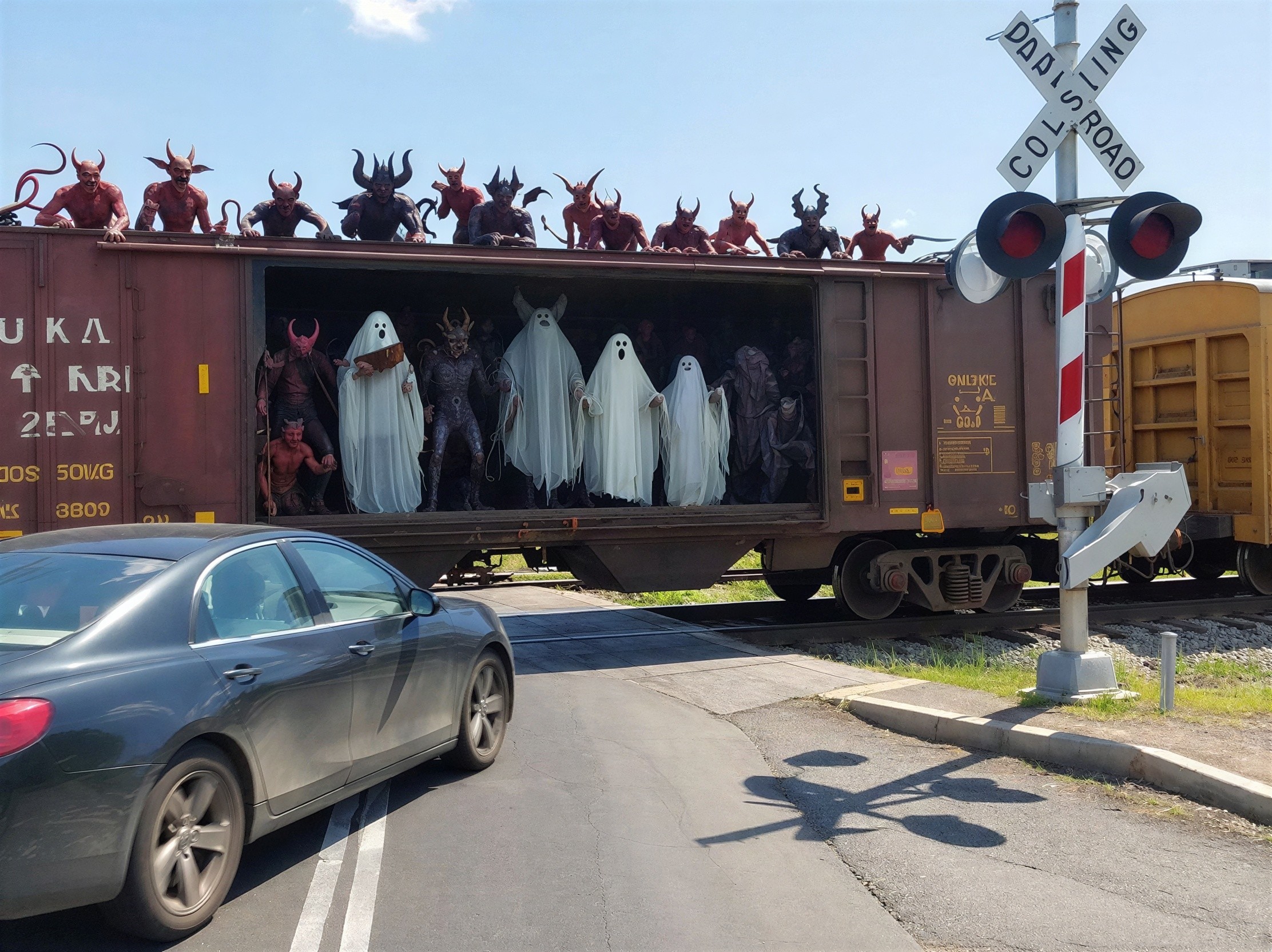 Surreal Halloween Train with Demons and Ghosts