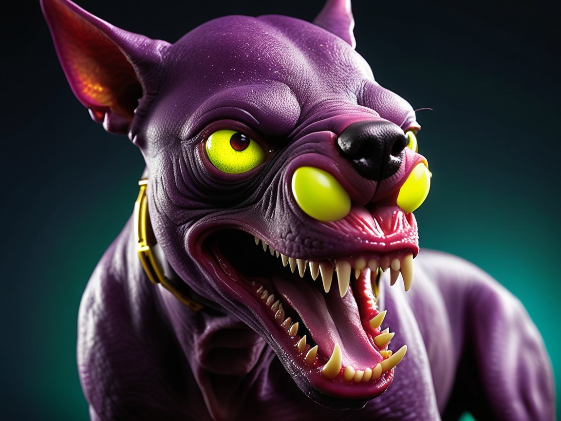 Fierce Stylized Purple Dog with Intense Features