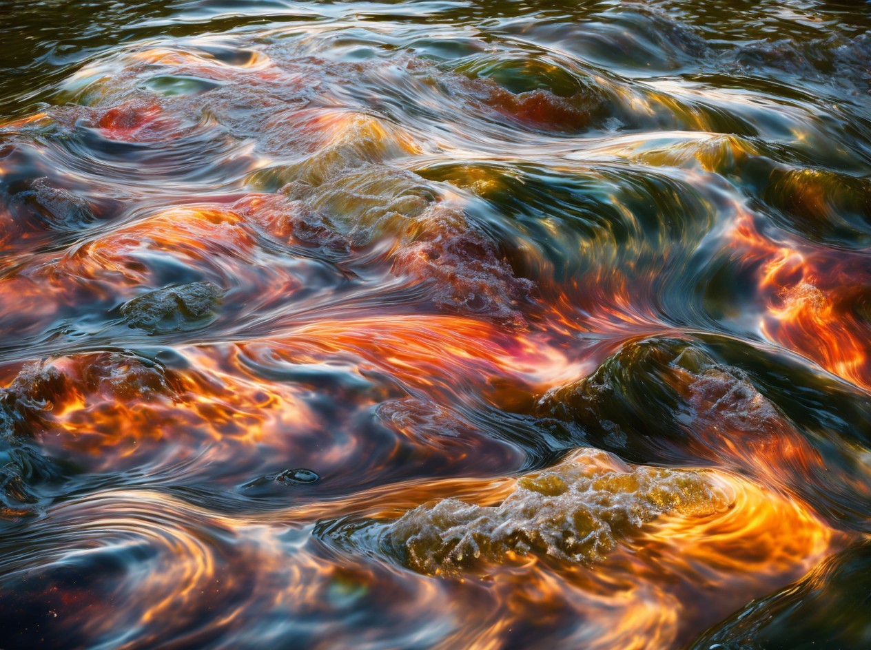 Close-up of Colorful Water Flowing Over Rocks