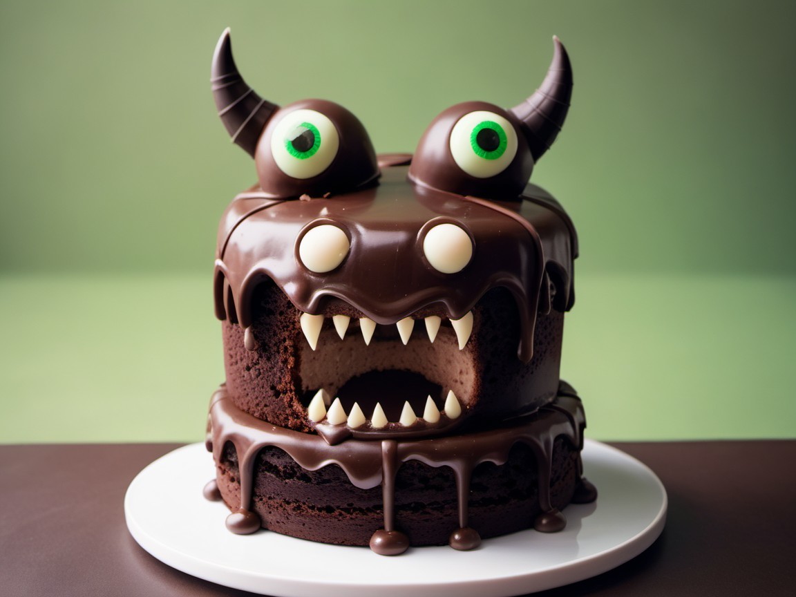 Two-Tier Monster Chocolate Cake with Candy Decorations