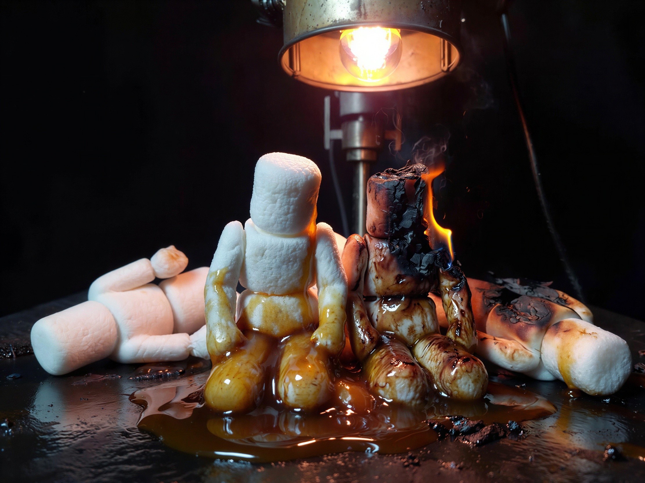 Macabre Humorous Scene with Marshmallow Figures