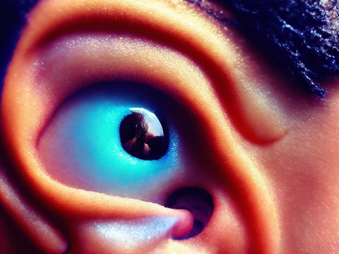 Surrealist Close-Up of an Eye Integrated with an Ear