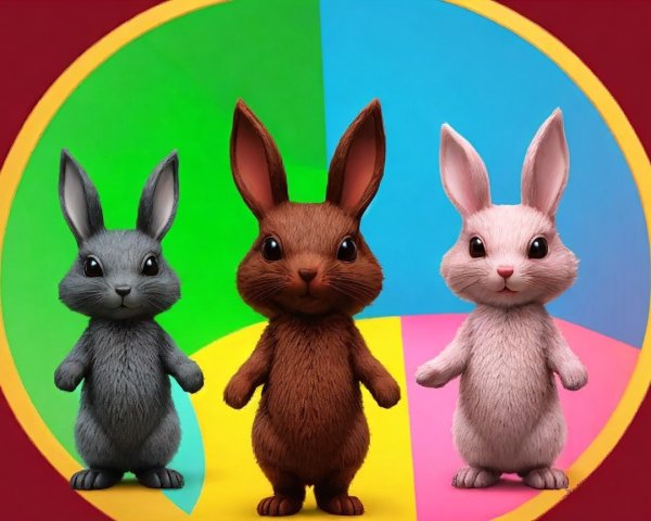 Cartoon-Style Rabbits with Vibrant Background Colors