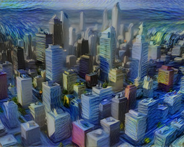 Aerial City View with Oil Painting Effect and Sky