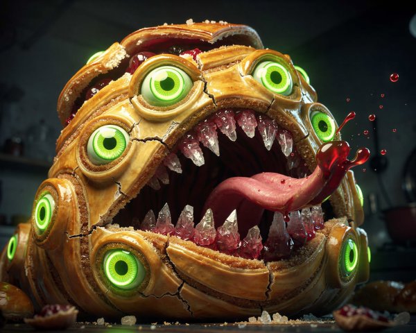 Horror-Themed Photorealistic Pastry Monster Image