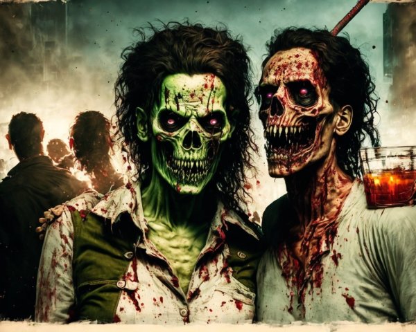 Zombie Figures in Smoky Crowded Environment