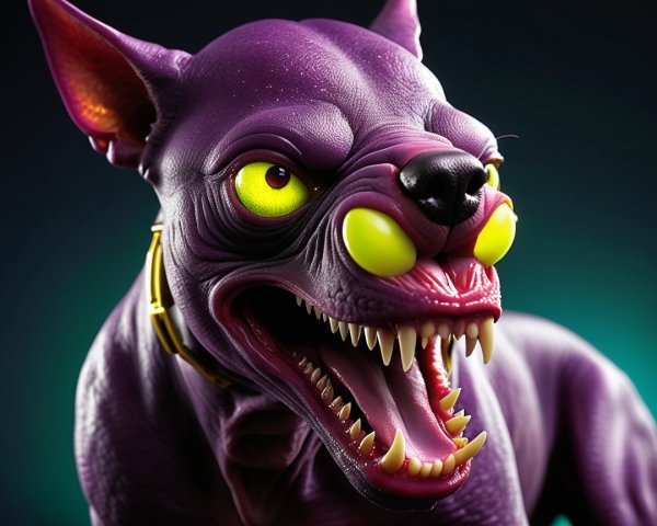 Fierce Stylized Purple Dog with Intense Features