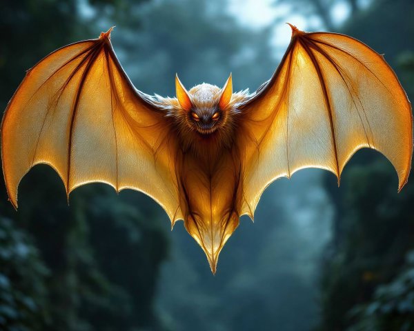 Detailed Horror Art of a Bat Monster with Glowing Eyes