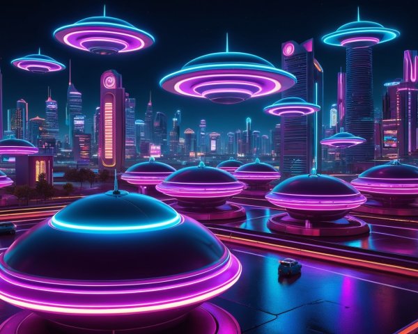 Futuristic Cityscape at Night with Neon Lights