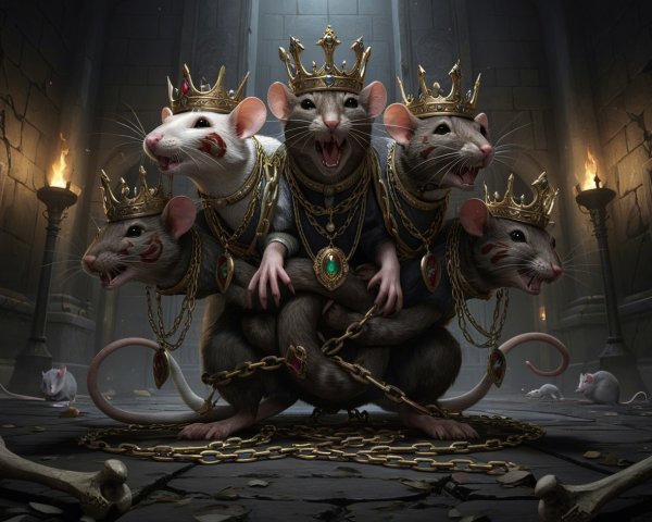 Detailed Fantasy Art of a Multi-Headed Rat King
