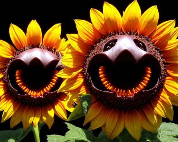Vibrant Sunflowers with Playful Designs on Dark Background