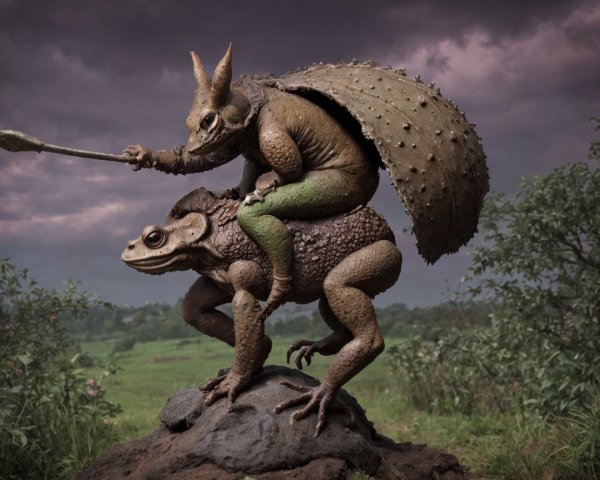 Digital Illustration of a Reptilian Creature on a Toad