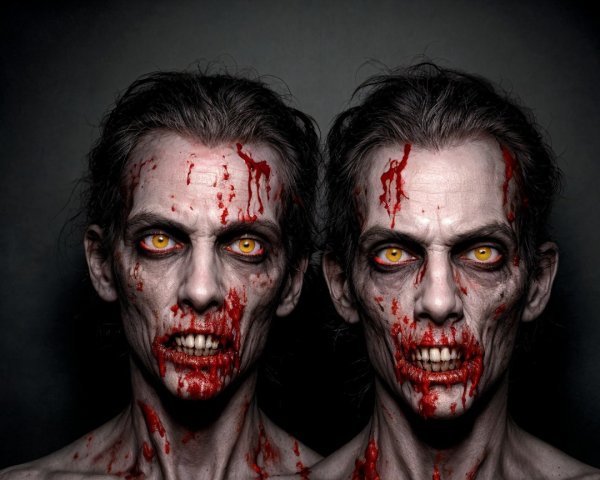 Zombie Faces with Decaying Skin and Blood Splatter