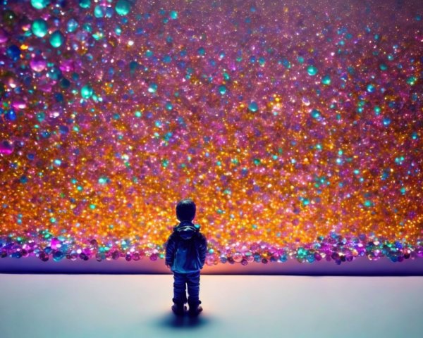 Child Observing Colorful Glitter Wall Background