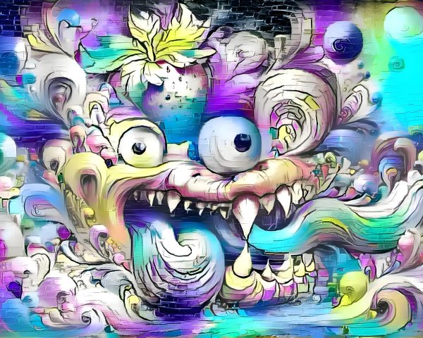 Surreal Mural of Whimsical Creature with Bright Colors