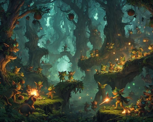 Whimsical Fantasy Digital Painting of Goblin Creatures