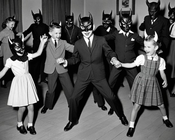 Children and Adults in Vintage Attire Dance Joyfully