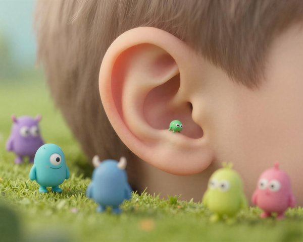 3D Cartoon Image of Ear with Green Monster Detail