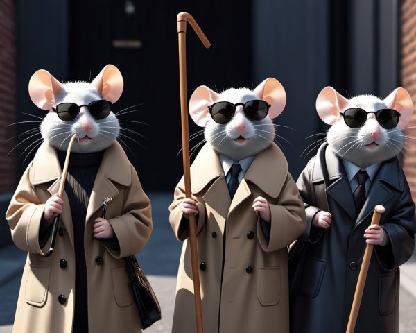 Gentlemen Mice in Sunglasses on Sidewalk Scene