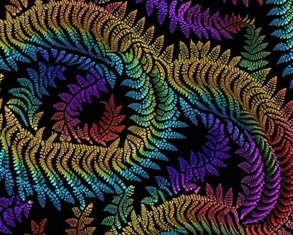 Colorful Fern Pattern on Black Background