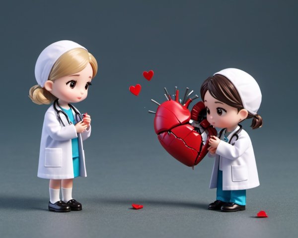 Chibi Doctor Figurines on Dark Gray Surface and Background