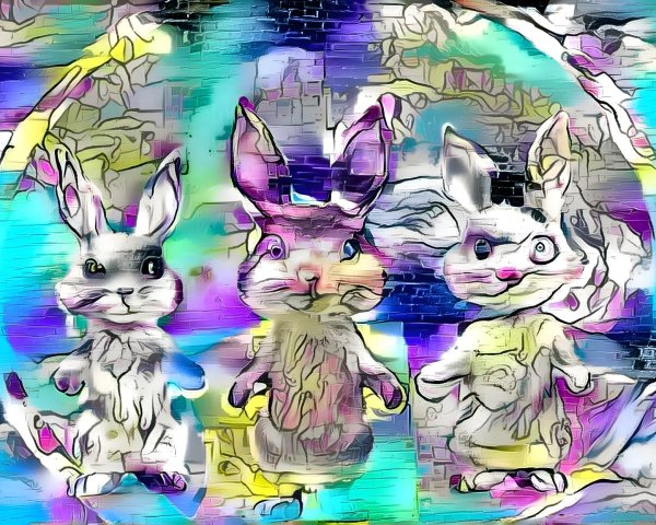 Colorful Cartoon Rabbits with Abstract Background