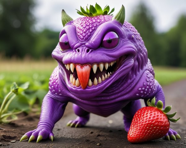 Whimsical Purple Creature in a Lush Green Field